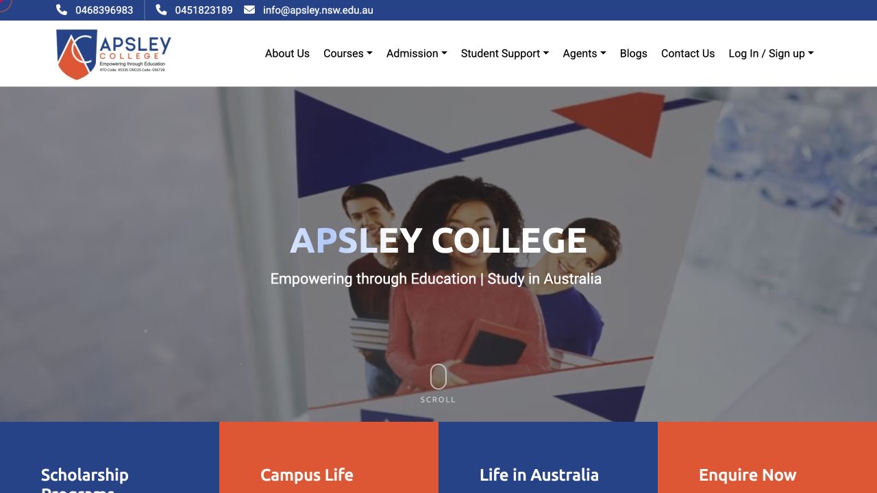 Website preview of Apsley College
