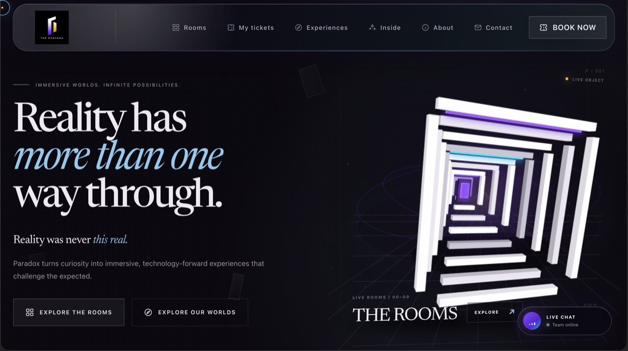 Website preview of Paradox